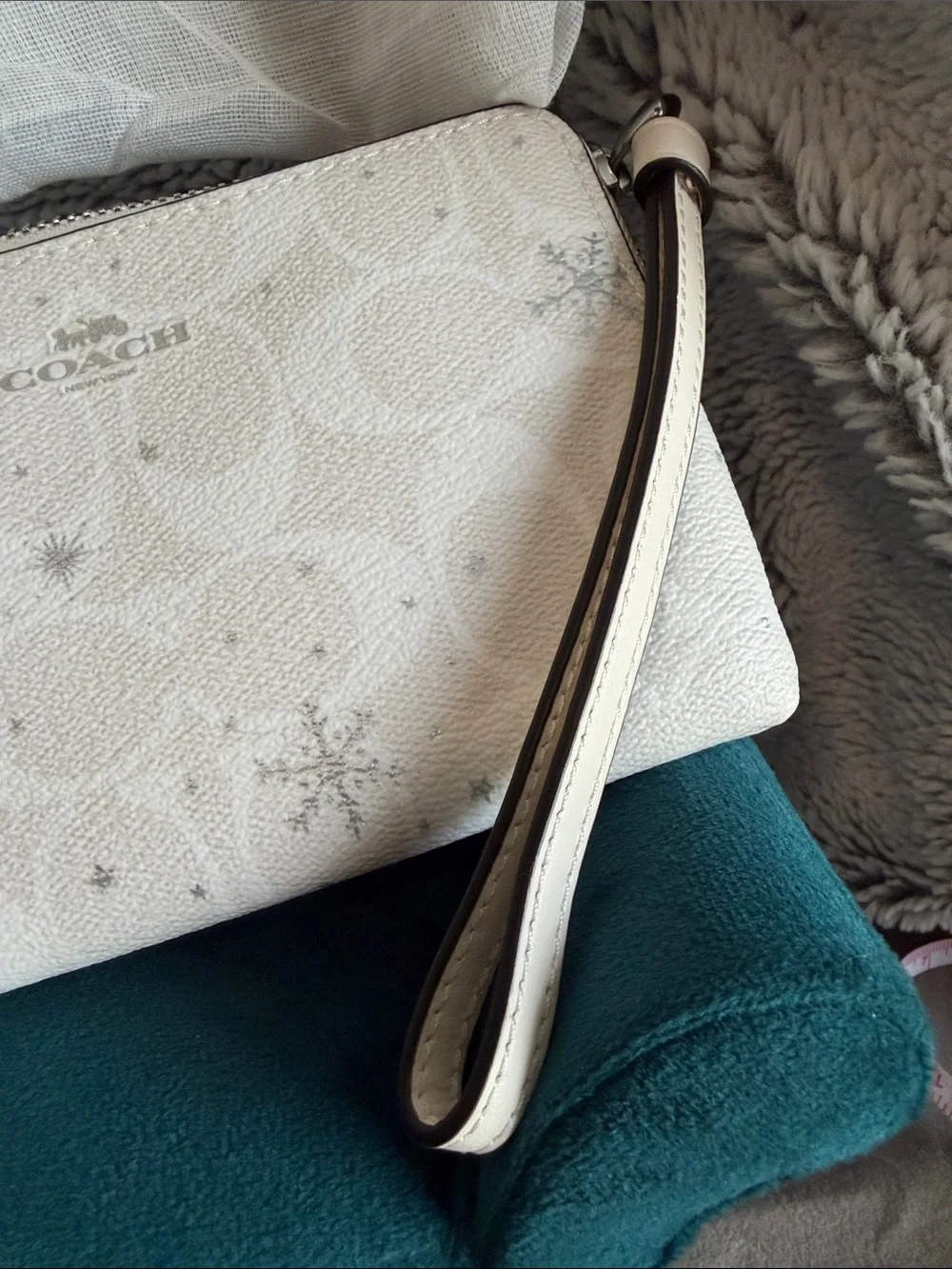 Coach LTD Cream Signature Wristlet with Snowflake Design